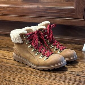 Sorel Brown Winter Boots with Red Laces